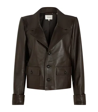 Frame The Leather Cuffed Jacket In Brown