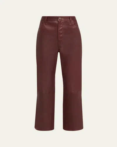 Frame The Leather Reboot Crop Jeans In Burgundy
