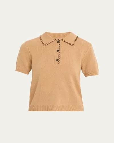 Frame The Leather Stitch Polo Sweater In Brown