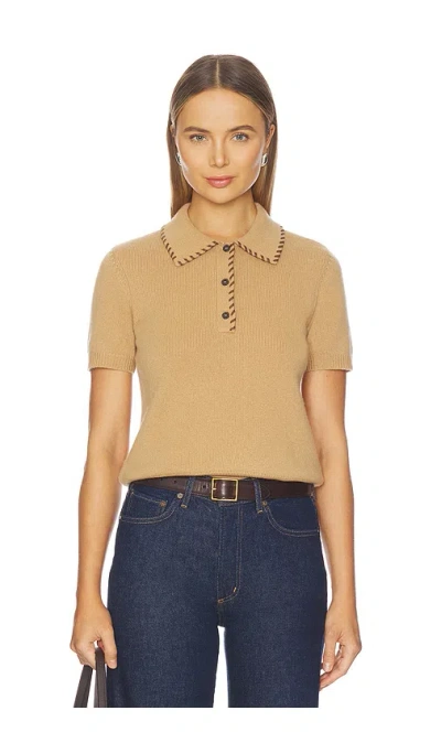 Frame Whipstitched Leather-trimmed Wool And Cashmere-blend Polo Shirt In Brown