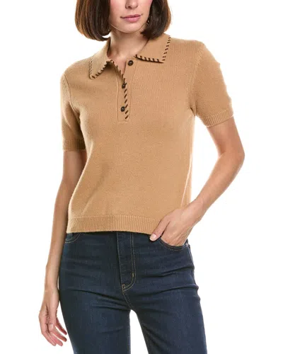 Frame The Leather Stitch Wool & Cashmere-blend Polo Sweater In Neutral
