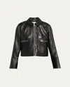 Frame The Leather Zip Front Jacket In Animal Print