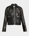Frame The Leather Zip Front Jacket In Animal Print
