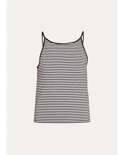 Frame The Leather-trim Tank Top In Cream Stripe