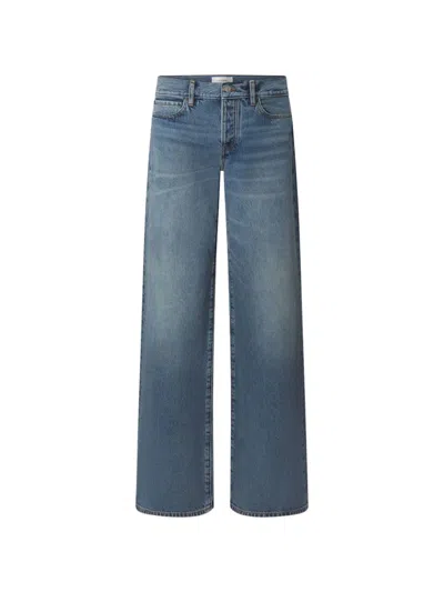 Frame The Leo Low Rise Wide Leg Jeans In Rivage In Blue