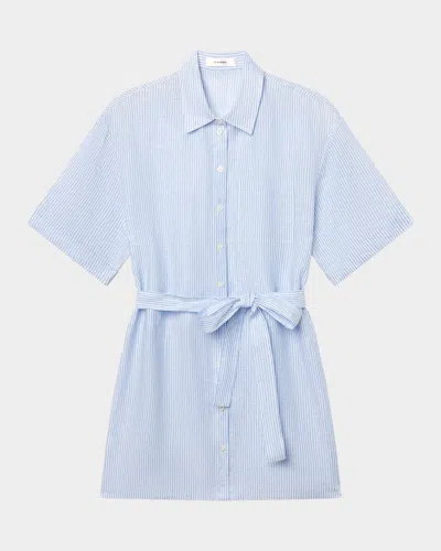 Frame The Linen Belted Mini Shirtdress In Blue