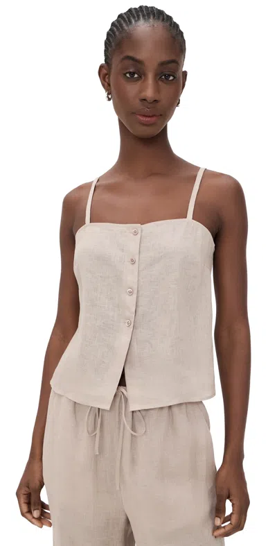 Frame The Linen Button Cami Flax In Brown