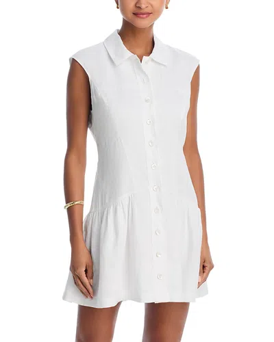 Frame Gathered Linen Mini Shirt Dress In White