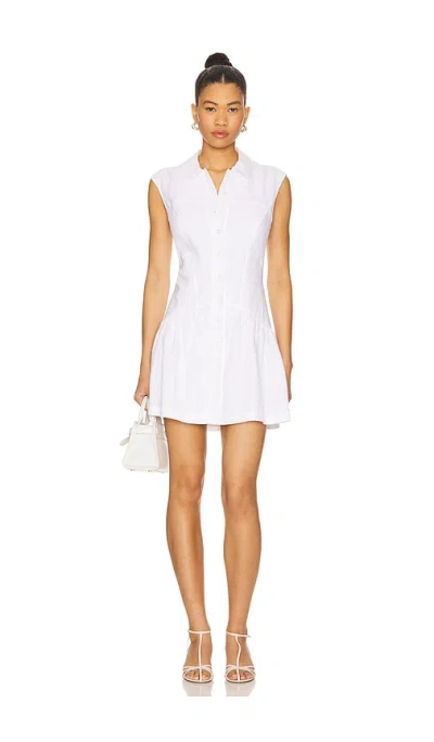 Frame Gathered Linen Mini Shirt Dress In White