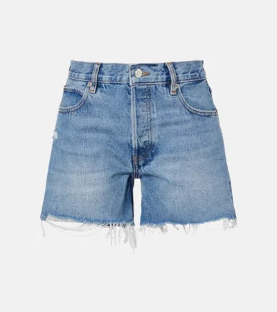 Frame The Long Hang Denim Shorts In Blue