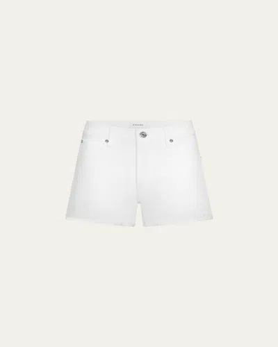 Frame The Long Hang Denim Shorts In White