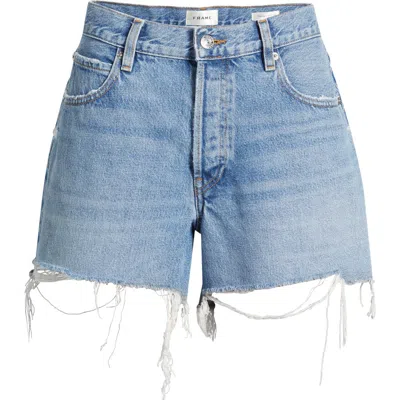 Frame The Long Hang High Waist Denim Cutoff Shorts In Blue