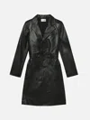 Frame The Long Leather Belted Jacket In Black