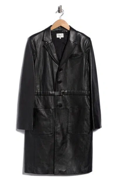 Frame The Long Leather Belted Jacket In Black