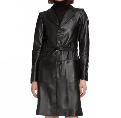 Frame The Long Leather Belted Jacket In Black