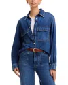 Frame The Long Sleeve Hi Low Denim Shirt In Blue