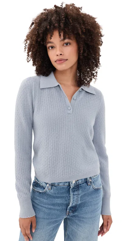 Frame The Long Sleeve Honeycomb Polo Sweater Grey Blue
