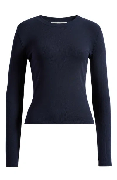 Frame The Long Sleeve Rib Crewneck T-shirt In Blue