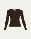 Frame The Long-sleeve Ribbed Crewneck Top In Brown