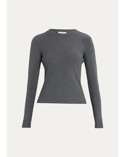 Frame The Long-sleeve Rib Crewneck Top In Gray