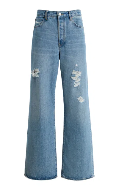 Frame The Loose Distressed Mid-rise Straight-leg Jeans In Blue