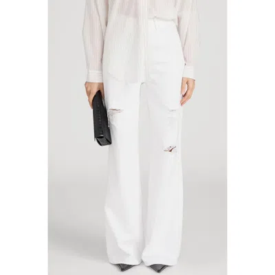 Frame The Loose Ripped Wide Leg Jeans In White