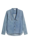 Frame The Low Collar Denim Button-up Shirt In Blue