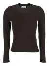 Frame The L/s Rib Crew Brown Ribbed Knit Sweater In Tech Fabric Stretch Woman In Brown
