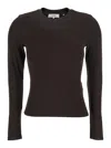 Frame The L/s Rib Crew Brown Ribbed Knit Sweater In Tech Fabric Stretch Woman In Brown