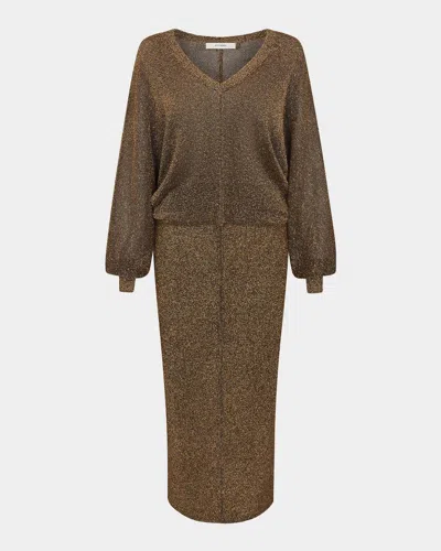 Frame The Lurex Dolman Metallic Midi Dress In Dark Gold