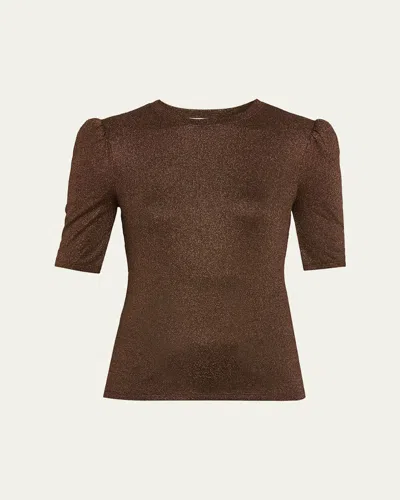 Frame Lurex Gathered Tee In Bronze In Brown
