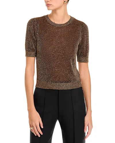 Frame The Lurex Gathered Short Sleeve Sweater In Brown
