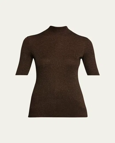 Frame The Lurex Mock-neck Top In Brown
