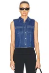 Frame Womens Two-patch-pockets Sleeveless Denim-blend Shirt Regulation