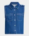 Frame Womens Two-patch-pockets Sleeveless Denim-blend Shirt Regulation In Regulation