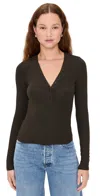 Frame The Mesh Trim Rib Henley Coffee Heather In Brown
