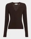 Frame Womens Coffee The Henley Ribbed Modal-jersey Top In Brown