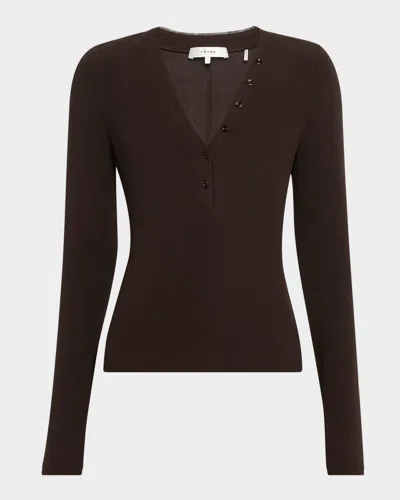 FRAME THE MESH TRIM RIBBED HENLEY TOP