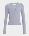 Frame The Mesh Trim Ribbed Henley Top In Gray