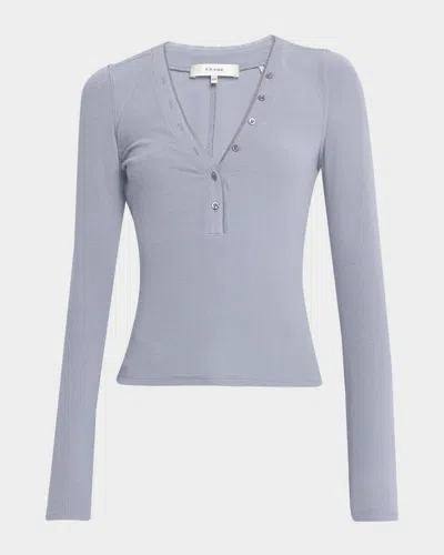 FRAME THE MESH TRIM RIBBED HENLEY TOP