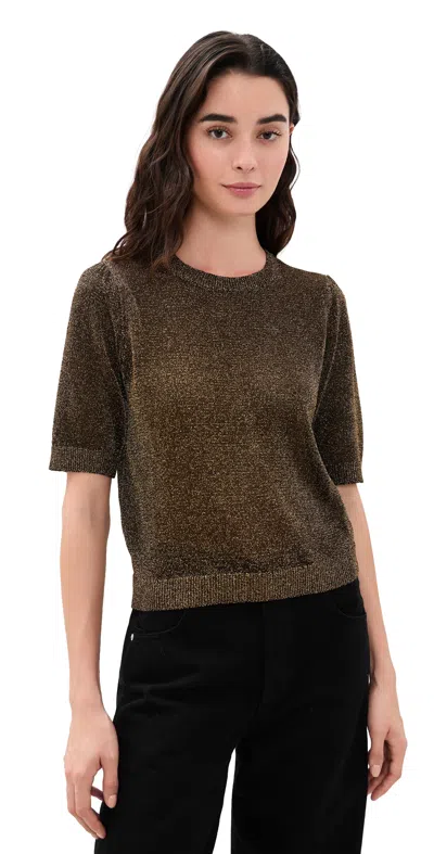 Frame The Metallic Gathered Sweater Dark Gold