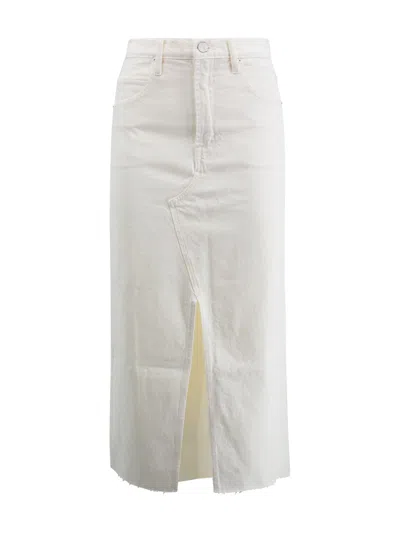 Frame The Midaxi Frayed Edge Denim Midi Skirt In Cream