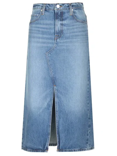 Frame The Midaxi High Rise Midi Denim Skirt In Blue