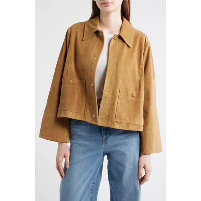 Frame The Mini Suede Swing Jacket In Light Camel