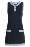 Frame The Mixed Denim Trim Knit Minidress