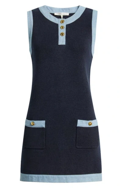 Frame The Mixed Denim Trim Knit Minidress