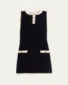 Frame Womens Indigo Mixed Sleeveless Wool-blend Knit Mini Dress In Black