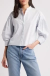 Frame The Modern Puff Sleeve Cotton Button-up Shirt In Blue