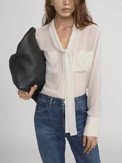 Frame The Modern Tie Polka Dot Blouse In Ecru Multi In White