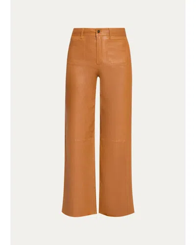 Frame The Modernist Leather Slim-fit Palazzo Pants In Brown